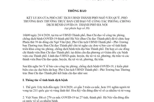 Thông báo 377/TB-BCĐ 2020 kết luận Ban Chỉ đạo công tác phòng chống dịch bệnh COVID-19 Hà Nội