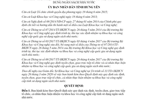 Quyết định 14/2020/QĐ-UBND giao thực hiện nhiệm vụ khoa học sử dụng ngân sách Hưng Yên