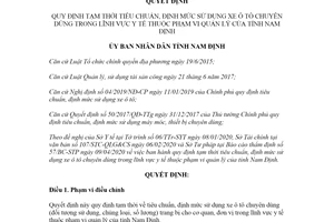 Quyết định 12/2020/QĐ-UBND tiêu chuẩn sử dụng xe ô tô chuyên dùng lĩnh vực y tế Nam Định