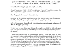 Thông tư 33/2020/TT-BTC mức thu nộp lệ phí cấp giấy phép thành lập ngân hàng tổ chức tín dụng