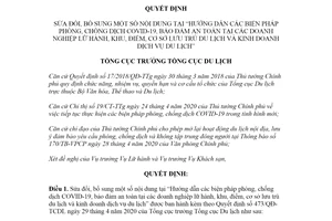 Quyết định 474/QĐ-TCDL 2020 phòng chống dịch COVID-19 bảo đảm an toàn tại doanh nghiệp lữ hành