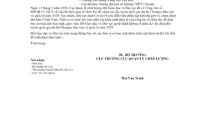 Công văn 1569/BGDĐT-QLCL 2020 không tổ chức thi chọn đội tuyển quốc gia dự thi Olympic