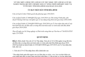 Quyết định 1011/QĐ-UBND 2020 điều chỉnh Tiêu chí Thu nhập Bộ tiêu chí nông thôn mới Hòa Bình