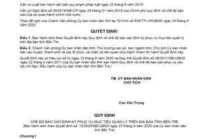 Quyết định 15/2020/QĐ-UBND quy định chế độ báo cáo định kỳ phục vụ mục tiêu quản lý Bến Tre