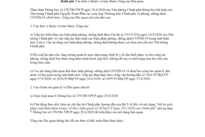 Công văn 2801/TCHQ-VP 2020 thực hiện phòng chống dịch COVID-19 theo Thông báo 170/TB-VPCP