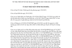 Quyết định 1509/QĐ-UBND 2020 phê duyệt Kế hoạch sử dụng đất huyện Như Xuân tỉnh Thanh Hóa