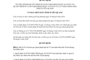 Quyết định 05/2020/QĐ-UBND bãi bỏ Quyết định 20/2013/QĐ-UBND tỉnh Tuyên Quang