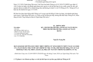 Công văn 3339/NHNN-TTGSNH 2020 giải đáp hướng dẫn thực hiện Thông tư 01/2020/TT-NHNN