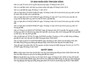Quyết định 08/2020/QĐ-UBND quy định Bảng giá đất tỉnh Đắk Nông