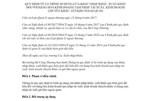 Thông tư 09/2020/TT-BCT áp dụng cửa khẩu nhập xuất khẩu đối với hàng hóa tạm nhập tái xuất