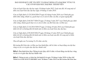 Thông tư 10/2020/TT-BGDĐT Quy chế tổ chức của đại học vùng và cơ sở giáo dục đại học thành viên