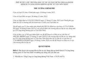 Quyết định 657/QĐ-TTg 2020 đầu tư dự án xây dựng nhà ga T3 Cảng hàng không quốc tế Tân Sơn Nhất