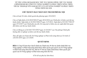 Quyết định 2013/QĐ-UBND 2020 công bố thủ tục hành chính Nông nghiệp Sở Nông nghiệp Hà Nội