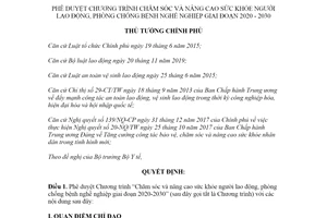 Quyết định 659/QĐ-TTg 2020 Chương trình chăm sóc khỏe người lao động phòng chống bệnh nghề nghiệp