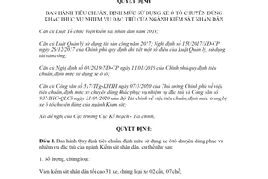 Quyết định 46/QĐ-VKSTC 2020 định mức sử dụng xe ô tô chuyên dùng ngành Kiểm sát nhân dân
