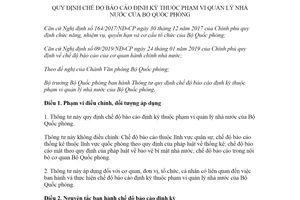 Thông tư 58/2020/TT-BQP chế độ báo cáo định kỳ của Bộ Quốc phòng