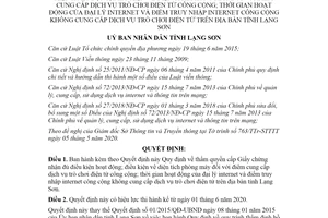 Quyết định 26/2020/QĐ-UBND Giấy chứng nhận đủ điều kiện hoạt động trò chơi điện tử Lạng Sơn