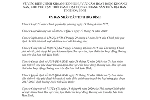 Quyết định 1082/QĐ-UBND 2020 điều chỉnh khoanh định khu vực cấm hoạt động khoáng sản Hòa Bình
