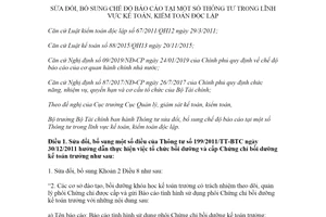 Thông tư 39/2020/TT-BTC sửa đổi chế độ báo cáo tại Thông tư trong lĩnh vực kế toán kiểm toán độc lập