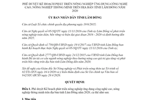 Quyết định 854/QĐ-UBND 2020 phát triển nông nghiệp ứng dụng công nghệ cao tỉnh Lâm Đồng