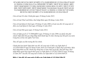 Nghị định 57/2020/NĐ-CP sửa đổi Nghị định 122/2016/NĐ-CP Biểu thuế xuất nhập khẩu ưu đãi