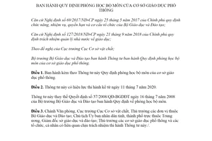 Thông tư 14/2020/TT-BGDĐT phòng học bộ môn của cơ sở giáo dục phổ thông