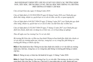 Thông tư 13/2020/TT-BGDĐT tiêu chuẩn cơ sở vật chất trường mầm non tiểu học trung học cơ sở