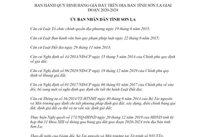 Quyết định 43/2019/QĐ-UBND quy định bảng giá đất tỉnh Sơn La