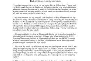 Công văn 1673/LĐTBXH-TCGDNN 2020 tiếp tục tổ chức giảng dạy học tập bằng hình thức trực tuyến