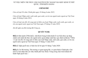 Nghị quyết 80/NQ-CP 2020 miễn thị thực cho người nước ngoài vào khu kinh tế Phú Quốc tỉnh Kiên Giang