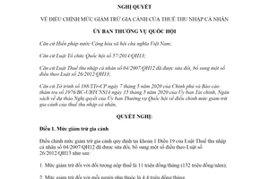 Nghị quyết 954/2020/UBTVQH14 điều chỉnh mức giảm trừ gia cảnh của thuế thu nhập cá nhân