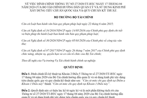 Quyết định 815/QĐ-BTC 2020 đính chính Thông tư 27/2020/TT-BTC kinh phí xây dựng tiêu chuẩn