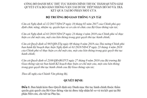 Quyết định 1032/QĐ-BGTVT 2020 công bố thủ tục hành chính được tiếp nhận hồ sơ tại Bộ phận Một cửa