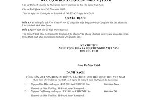 Quyết định 751/QĐ-CTN 2020 cho thôi quốc tịch Việt Nam đối với công dân hiện đang cư trú tại Lào