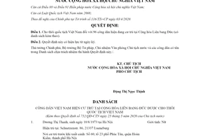 Quyết định 752/QĐ-CTN 2020 cho thôi quốc tịch Việt Nam đối với công dân hiện đang cư trú tại Đức