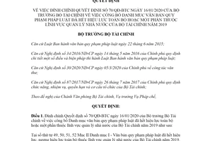Quyết định 806/QĐ-BTC 2020 đính chính Quyết định 70/QĐ-BTC công bố văn bản quy phạm hết hiệu lực