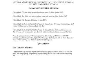 Quyết định 22/2020/QĐ-UBND diện tích tối thiểu được tách thửa đối với từng loại đất Đồng Nai