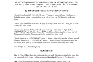 Quyết định 927a/QĐ-BTTTT 2020 công bố thủ tục hành chính lĩnh vực bưu chính
