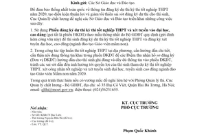 Công văn 805/QLCL-QLT 2020 sử dụng mẫu phiếu đăng ký dự thi tốt nghiệp trung học phổ thông
