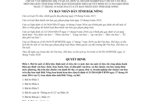 Quyết định 14/2020/QĐ-UBND bãi bỏ tiêu chí công nhận danh hiệu gia đình văn hóa Đắk Nông