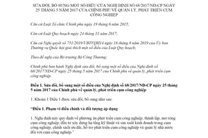 Nghị định 66/2020/NĐ-CP sửa đổi Nghị định 68/2017/NĐ-CP quản lý phát triển cụm công nghiệp