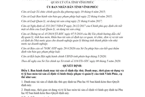 Quyết định 24/2020/QĐ-UBND danh mục tài sản cố định đặc thù Vĩnh Phúc