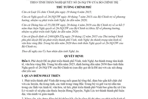 Quyết định 827/QĐ-TTg 2020 Đề án phát triển thành phố Vinh thành trung tâm kinh tế văn hóa