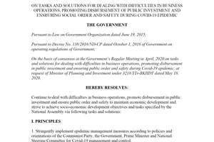 Resolution 84/NQ-CP 2020 dealing with difficulties in business operations during Covid 19 epidemic