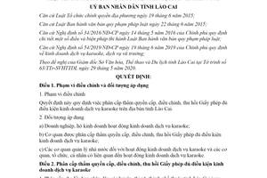 Quyết định 17/2020/QĐ-UBND thẩm quyền thu hồi Giấy phép kinh doanh dịch vụ karaoke Lào Cai