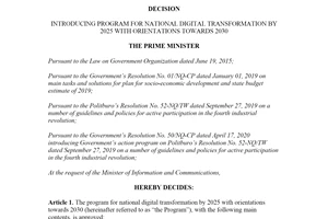 Decision 749/QD-TTg 2020 introducing program for national digital transformation