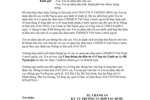 Công văn 100/TANDTC-HTQT 2020 thực hiện Thông tư liên tịch 01/2019/TTLT-TANDTC-BNG