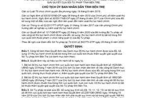 Quyết định 1355/QĐ-UBND 2020 công bố thủ tục hành chính lĩnh vực quốc tịch Sở Tư pháp Bến Tre