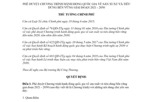 Quyết định 889/QĐ-TTg 2020 phê duyệt Chương trình hành động quốc gia sản xuất 2021 2030