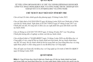 Quyết định 1335/QĐ-UBND 2020 công bố thủ tục hành chính công nghệ thuộc Sở Khoa học Bến Tre